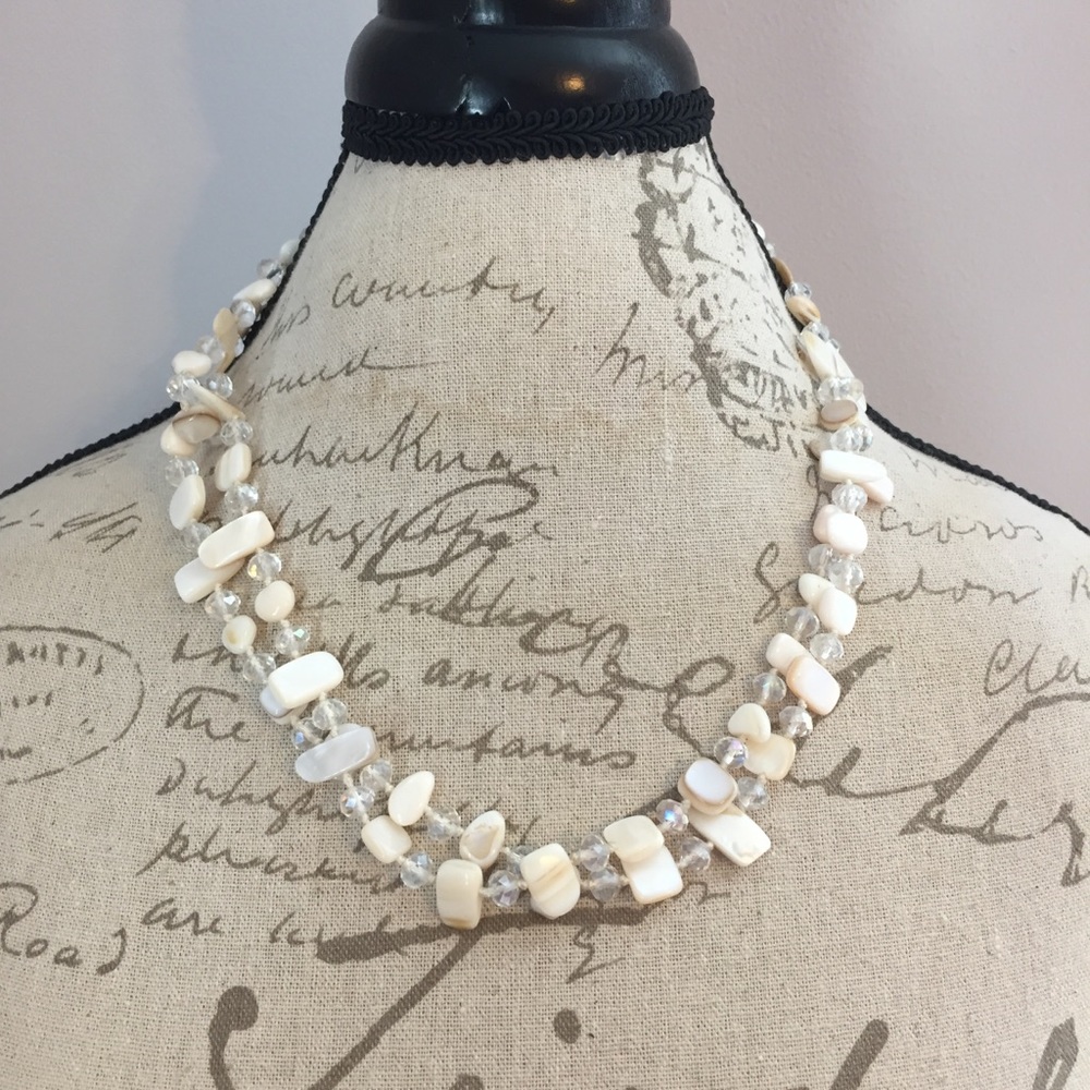 Abalone shell and crystal 48 inch necklace